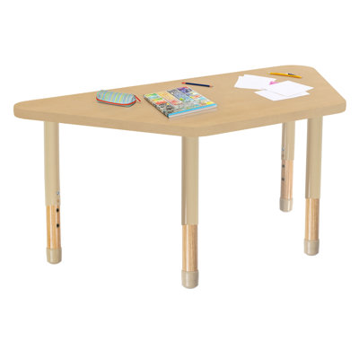 30" x 60" Trapezoid Thermofused Activity Table with Adjustable Chunky Wood Legs - Maple Grain/Sand