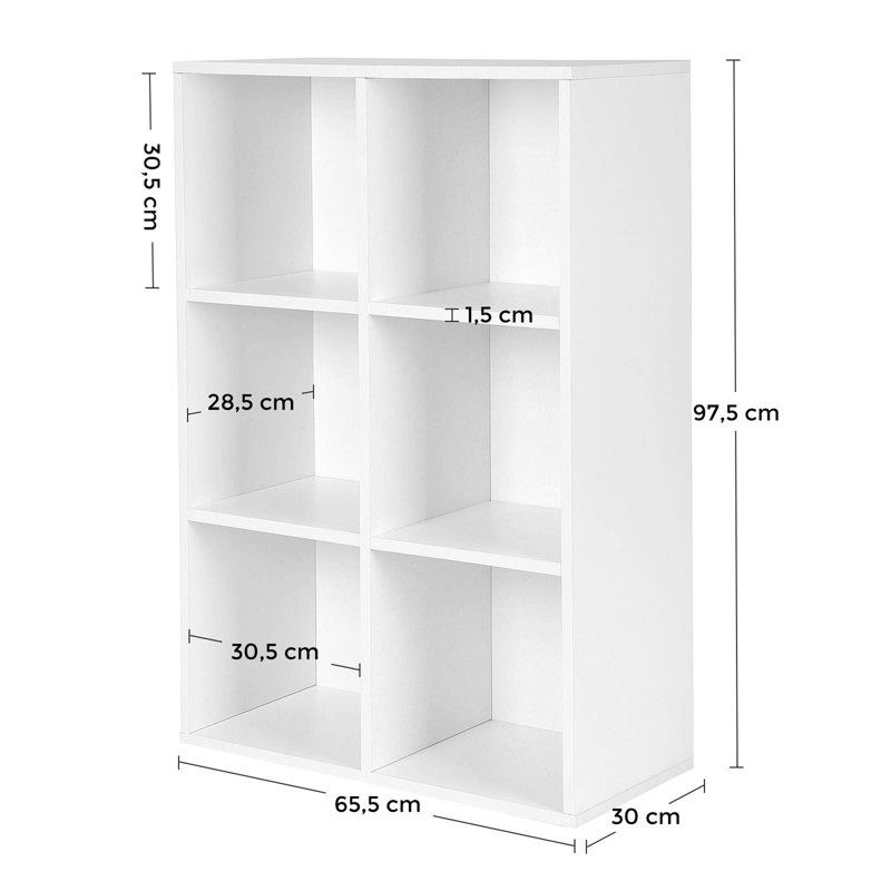 Wooden 3-Tier Bookcase Book Shelf Display Storage Shelf With 6 Compartments White, White