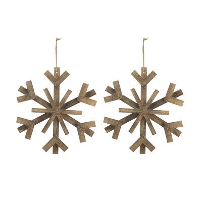 17.7" X 17.7" Large Fir Wood Snowflake Ornaments, Hanging Home Decor Accents For Christmas Tree, Wall Art, Holiday Display, Set Of 2