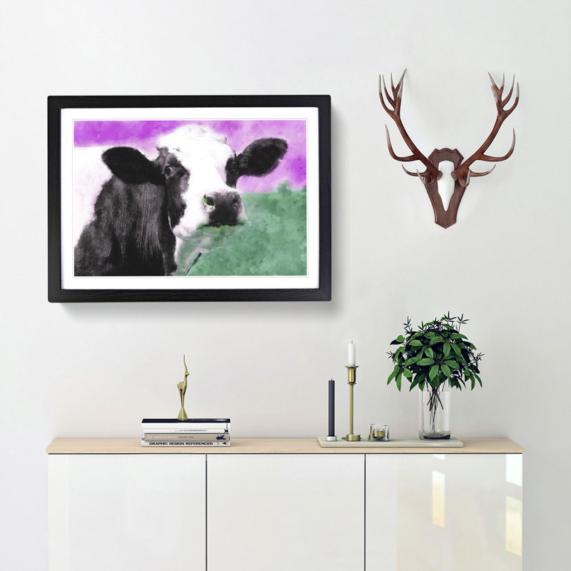 Cow in the Meadow - Picture Frame Graphic Art Print, Black Framed, 45cm H x 63cm W x 2cm D