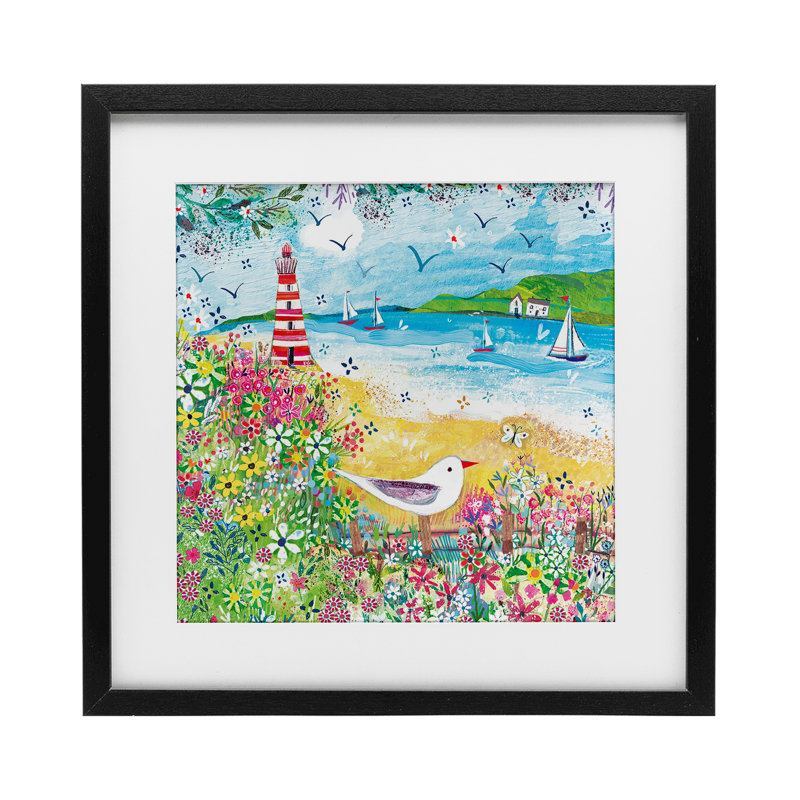 Summer Whimsy Seaside, reproduction encadrée sous verre, conception de Clare Tupper, H 13 po x l 13 po, Cadre noir minuit