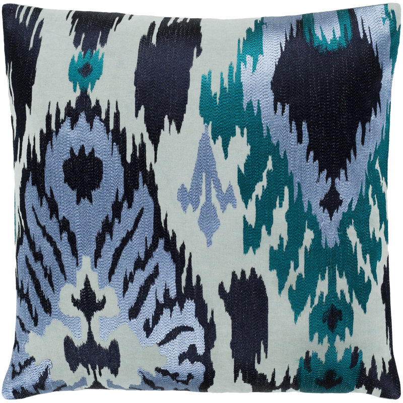 Ara Square Cotton Pillow Cover, 18" x 18", Navy/Sage, Pillow Cover Only