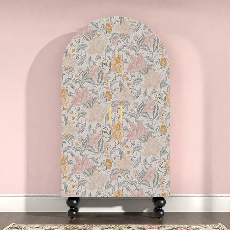 Armoire-penderie moderne à double porte arquée, Noir / blanc ivoire