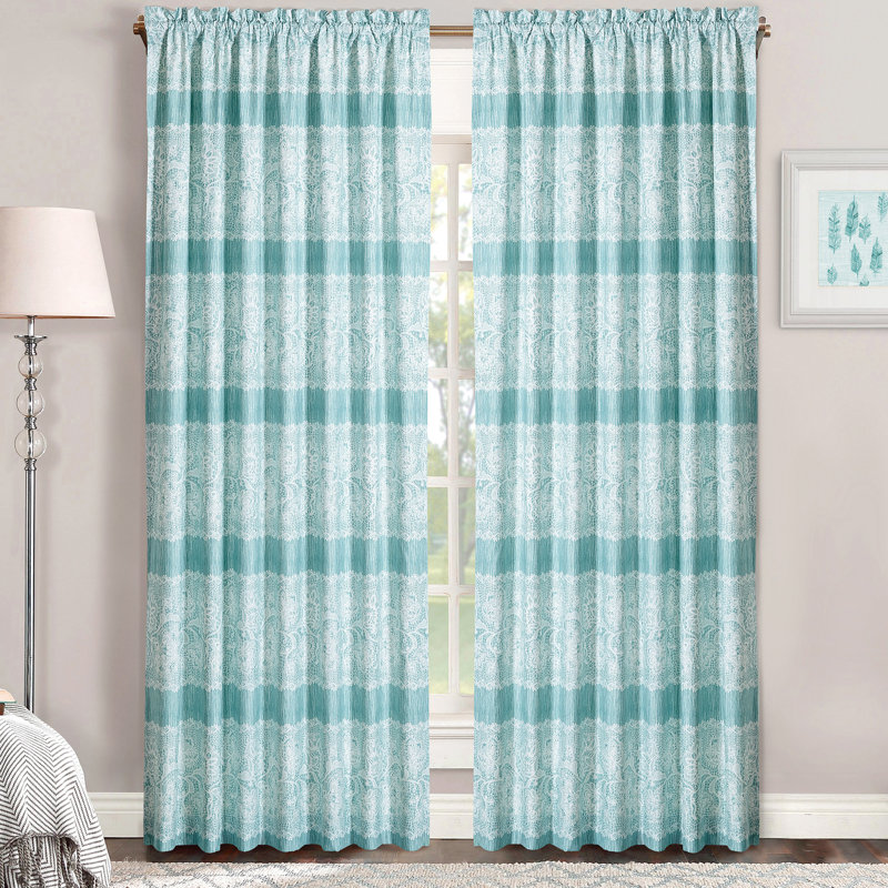 Paire de rideaux semi-transparents avec passe-tringle, Bleu sarcelle, L 60 po x L 96 po