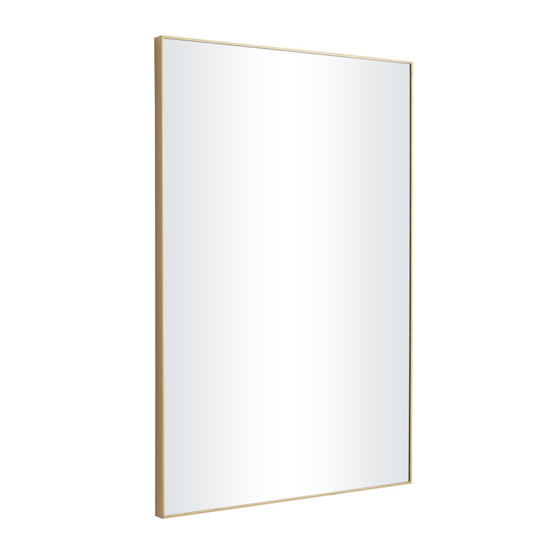 Wooden Minimalistic Wall Mirror with Thin Frame, Gold, 36" x 24"