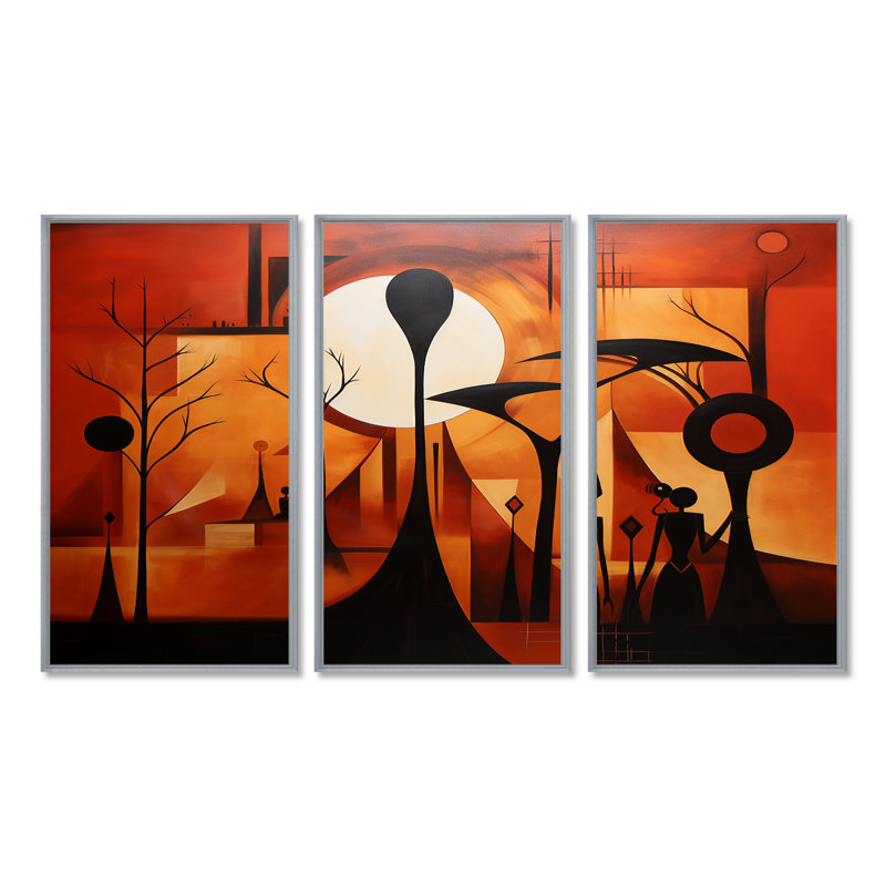 Futures souvenirs d'Afrique - ensemble d'art mural africain, Encadrement argenté, H 40 po x l 60 po x P 1 po
