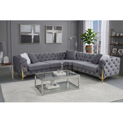 Milan Luxury Gray Velvet L-Shaped Sectional 