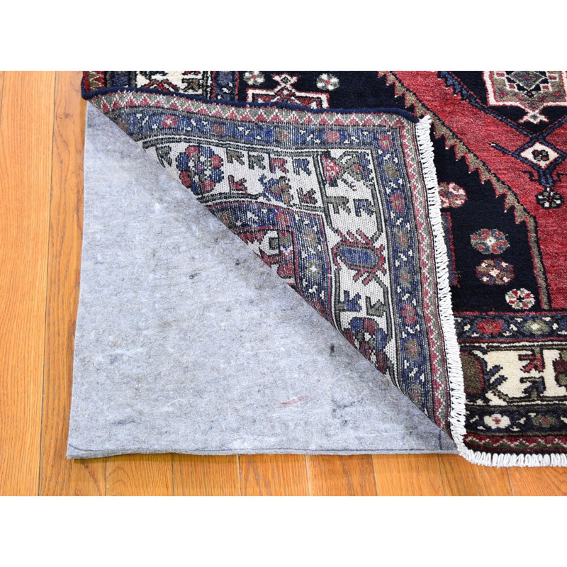 Tapis rouge / noir en laine noué à la main de conception unique 4 pi 6 po x 6 pi 6 po Freetii