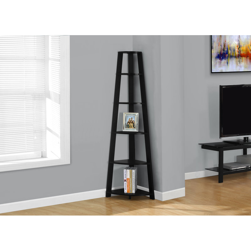 Hewitt Triangular Laminate Bookcase with Space Saving Contemporary Etagere for Office, Bedroom Corner Spaces, White