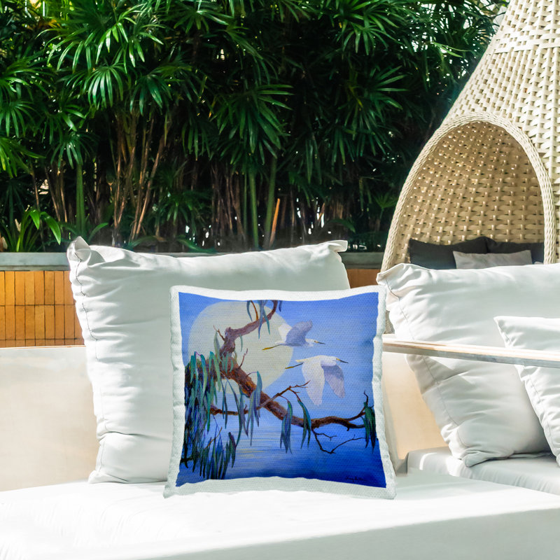 Coussin d'extérieur imprimé Stupell Industries Shining Moon & Birds Design par Floy Zittin