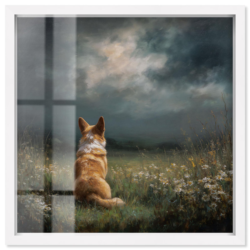 Décoration murale pour animal de compagnie Meadow Watcher II par Art Remedy, cadre blanc, 21 x 21, H 21 po x l 21 po