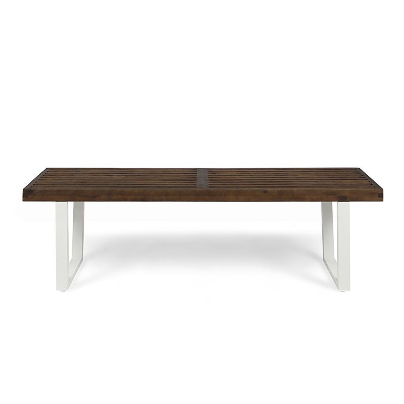 Patio Dining Bench With Iron Legs, Brown/White