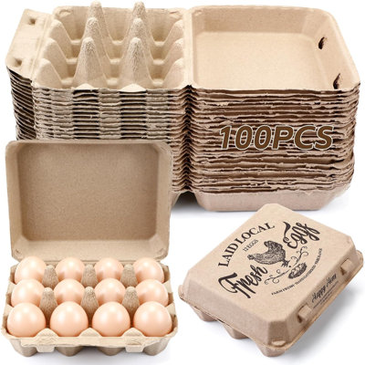 100 Pack Egg Carton Bulk 12 Chicken Duck Egg Carton Vintage Printed Farm Fresh Crate with 3 x 4 Holds