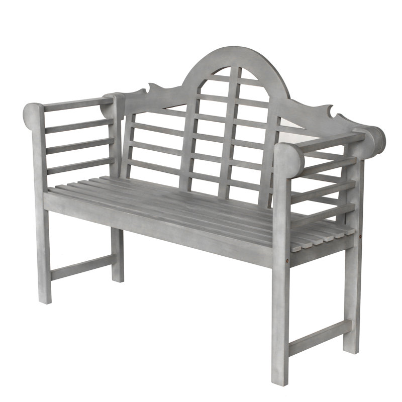 Banc d'extérieur en bois d'acacia de 51 po de style classique avec accoudoirs et dossier à lattes arqué pour 2 personnes pour patio, porche et jardin Lutyens
