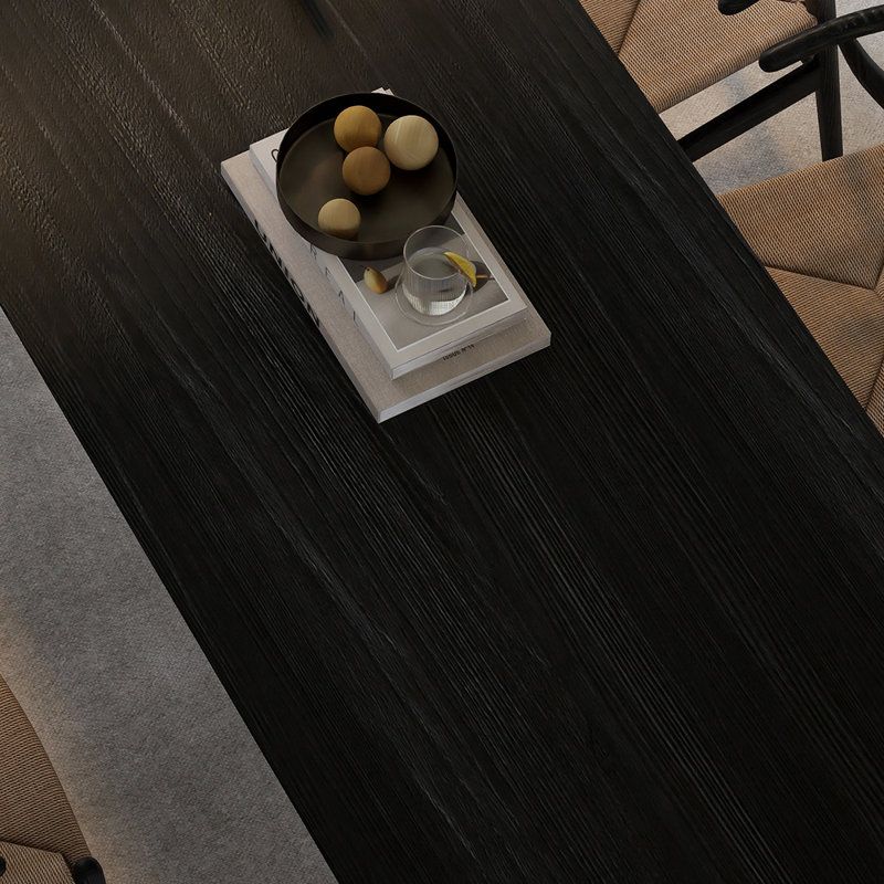 Sleek Modern Minimalist Solid Wood Dining Table Rectangular Solid Wood Top with Solid Wood Base Dining Table, Black