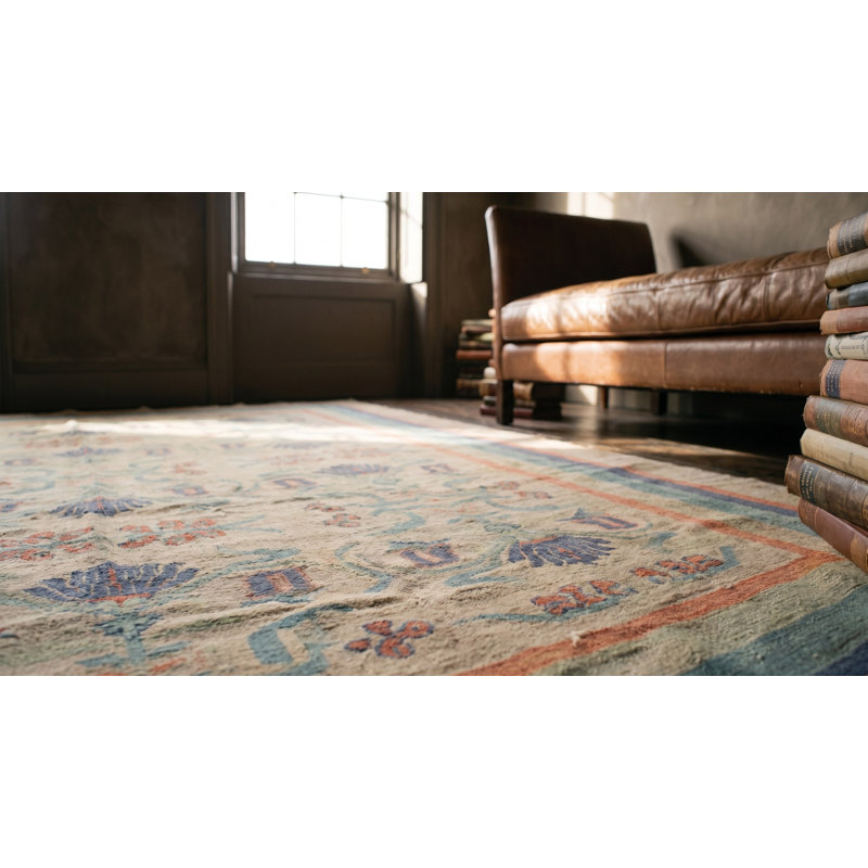 Light Ivory Color Antique Irish Floral Arts & Crafts Design Donegal Rug
