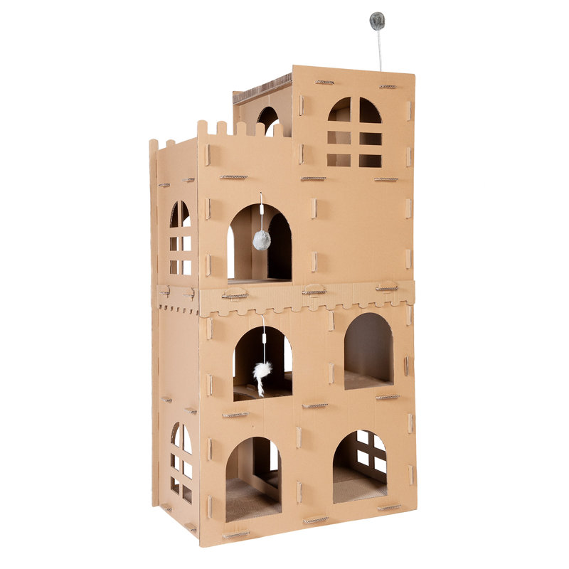 Castle-Themed Multi-Level Cardboard Cat Scratcher with Catnip