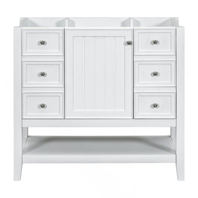 Meuble-lavabo 36 po avec lavabo, une armoire et trois tiroirs, panneau de bois massif et panneau de fibres à densité moyenne, blanc