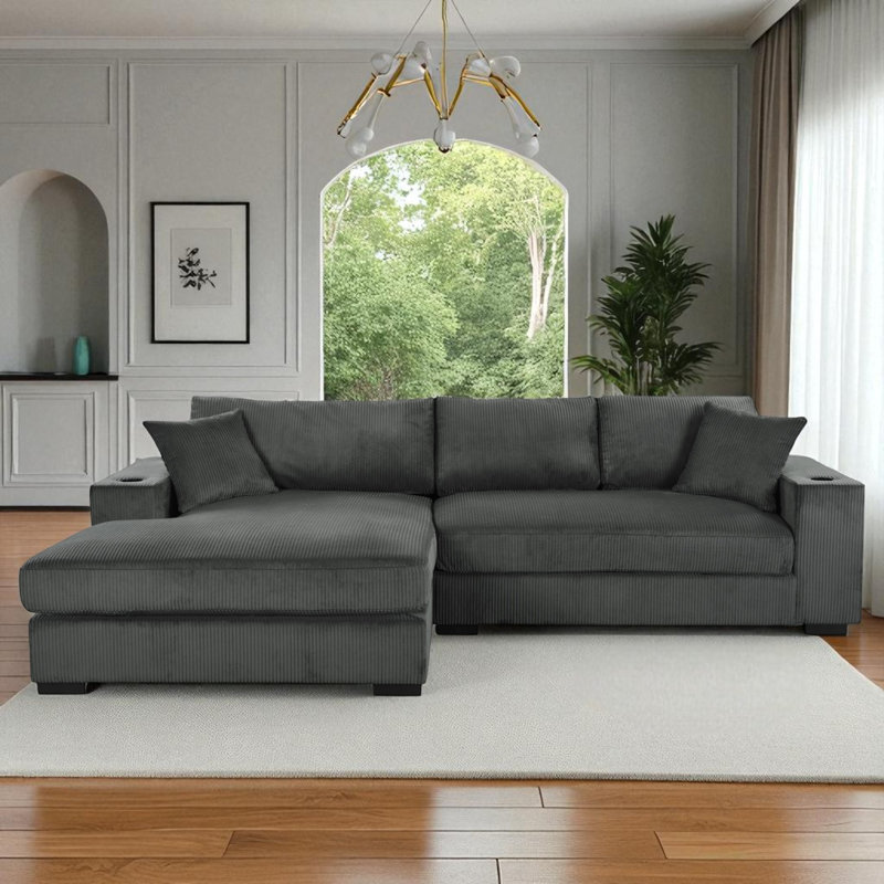 111.48" Wide L-Shape Upholstered Sectional, Gray