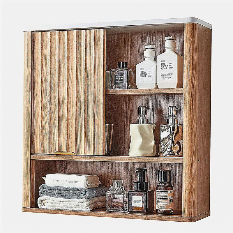 Bathroom Wall Cabinet, with Door and Adjustable Shelf, Over the Toilet Storage Medicine Cabinet Wall Mounted, Hanging Organizer with Shelves and Open Partition for Laundry Room Kitchen Restroom