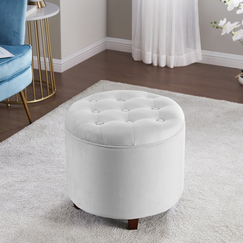 Crompton Upholstered Ottoman, Silver Velvet