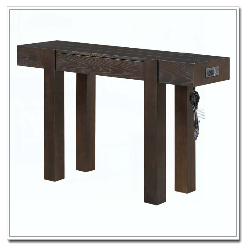 Console Table With Hidden Drawer, Side Power Outlet,Wood Entryway Table For Entryways, Espresso