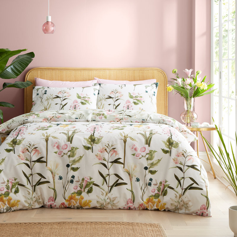 Exotic Floral 200 Thread Count Cotton Reversible D Cotton Duvet Cover Set, King Duvet Cover + 2 Standard Pillowcases