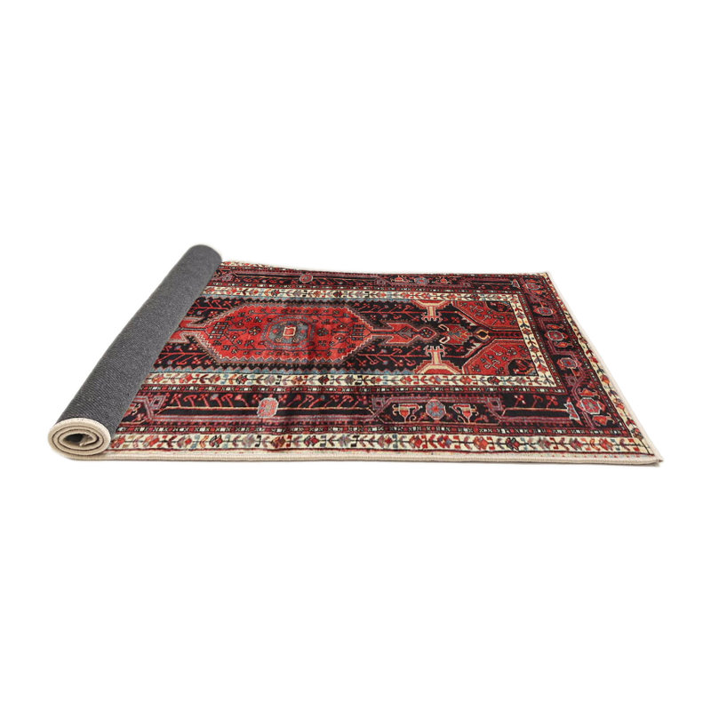 Tapis rouge/vert traditionnel Yayla, Rond 8 pi
