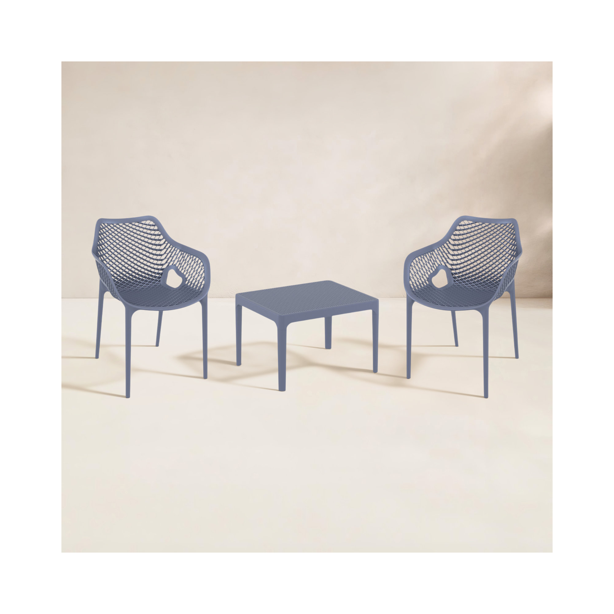 Farrah 2 Person Armchair Seating Set, Dark Gray