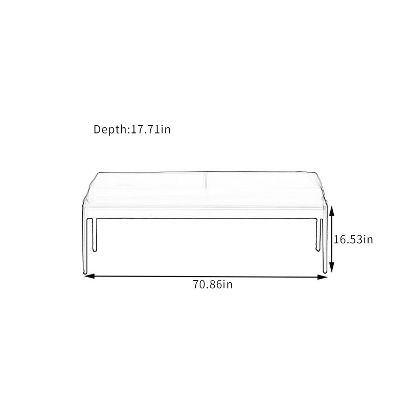 Banc rembourré en cuir, H 16,53 po x l 70,86 po x P 17,71 po