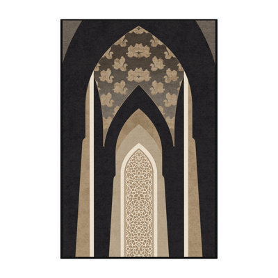 Machine Washable Pantelis Classic Oriental Rug in Black – Black Binding