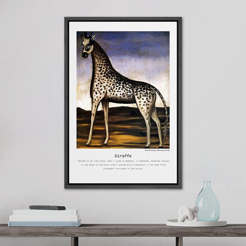 Girafe africaine par Niko Pirosmani - impression sur toile, H 24 po x l 16 po x P 1,5 po, Cadre noir