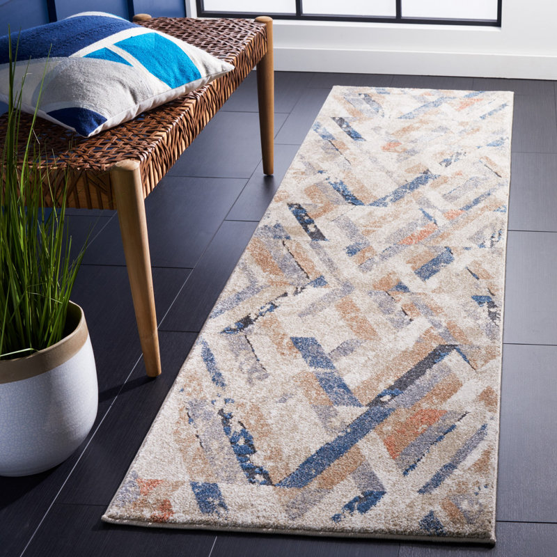 Tapis ivoire à motif géométrique Kolya, Tapis de couloir 2 pi 2 po x 8 pi