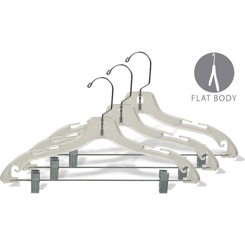 Cintre pour enfants en plastique transparent avec pinces réglables pour jupe / pantalons