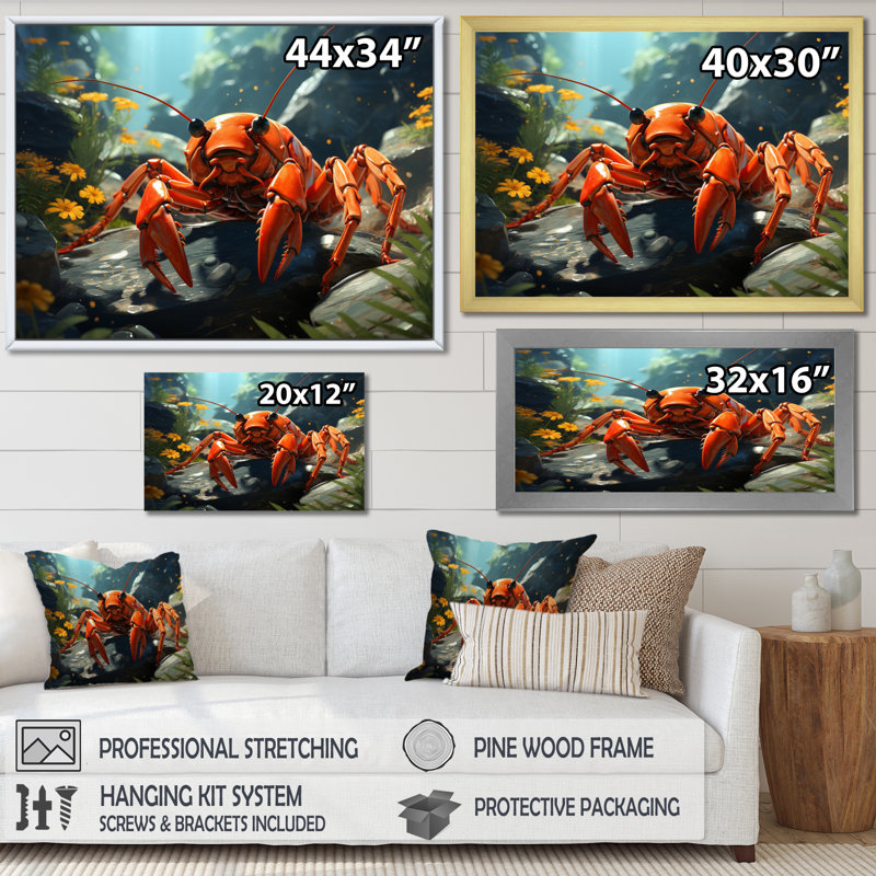 " Crayfish Crayfish Capers ", Gold Single Picture Framed, 34" H x 44" W x 1.5" D