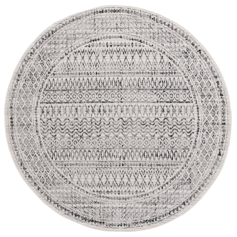 Lamarianna Temple Bcf/Jute/Latex/Overlock Southwestern Rug in Ivory/Grey Black, Round 6'7"
