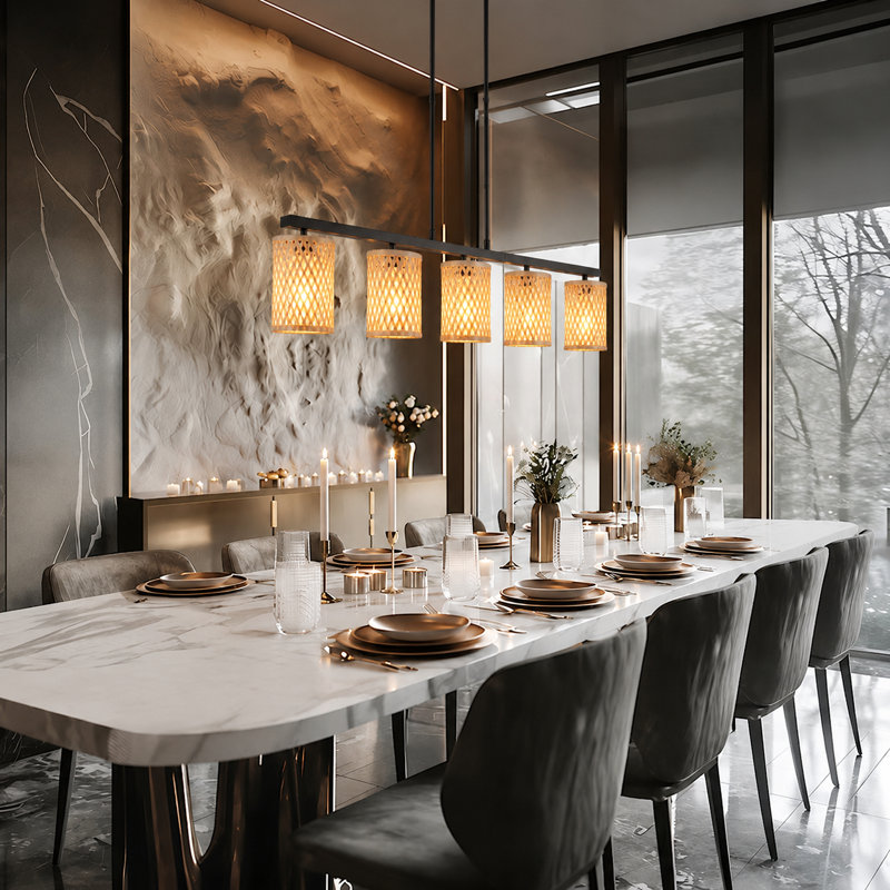 Luminaire suspendu linéaire à 5 lumières pour îlot de cuisine Boho
