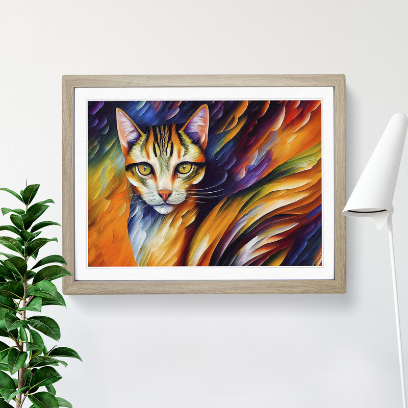 Cat Painting Vol.6 Abstract - Framed Print, 46cm H x 64cm W x 2cm D, Oak