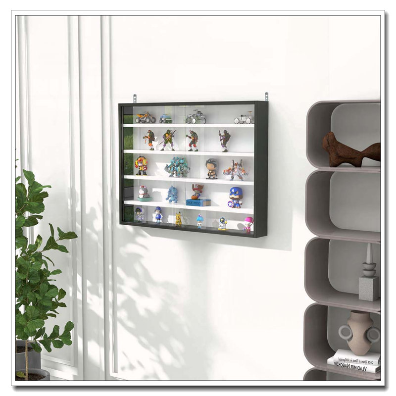 Vitrine à 5 niveaux avec tablettes réglables, Blanc/Noir