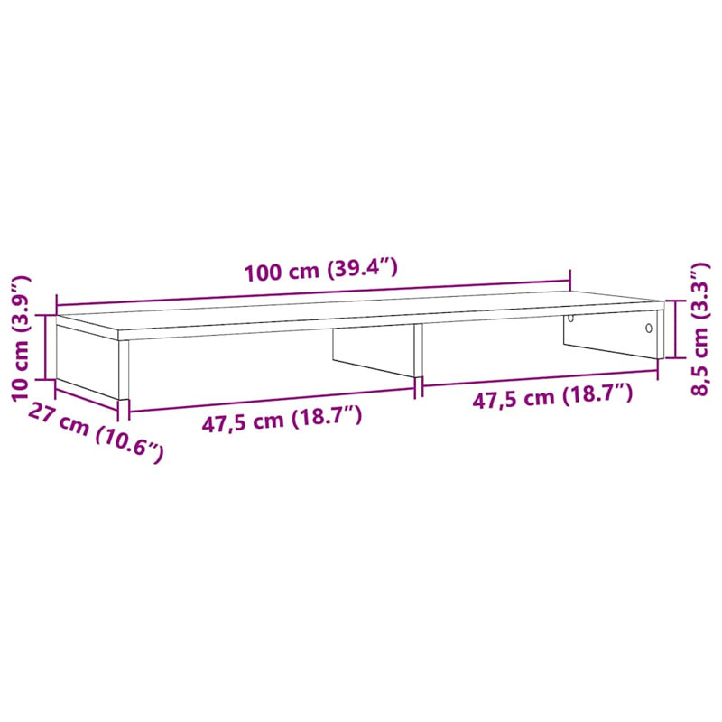 Bata Manufactured Wood Monitor Stand, Black Oak, 10cm H x 100cm W x 27cm D