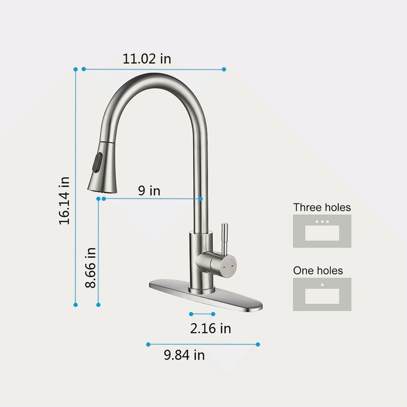 Robinet de cuisine avec douchette extractible, Nickel brossé