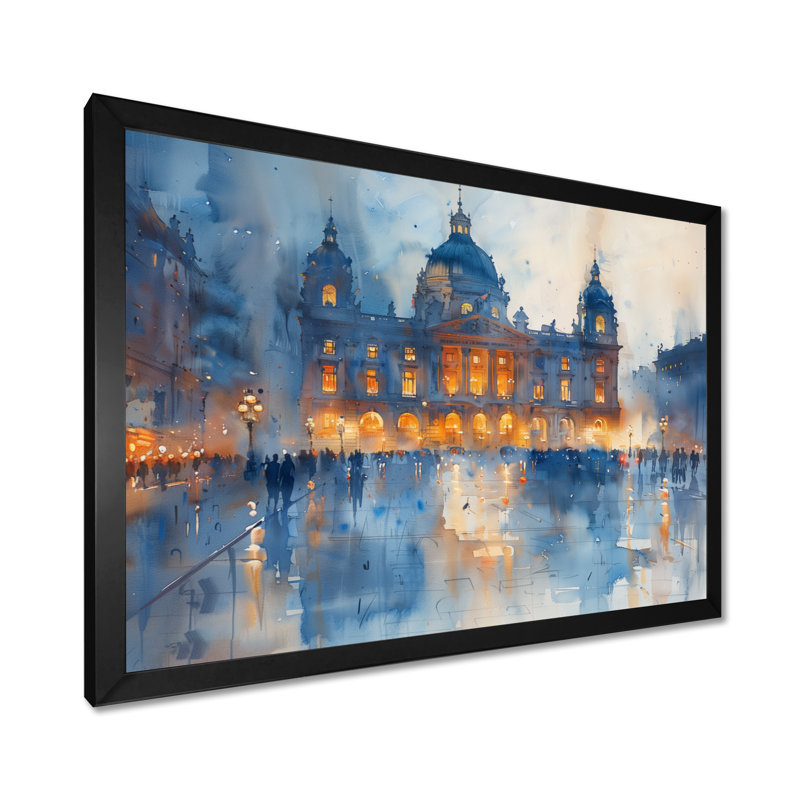 Opéra bleu et blanc à Paris - Opéra, salon d'art mural, H 12 po x l 20 po, Cadre simple noir