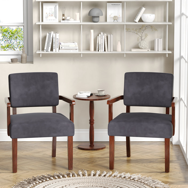 Soave 32.6'' Tall Velvet Accent Chairs Sets for Living Room, Accent Armchair with End Table, Velvet Gray
