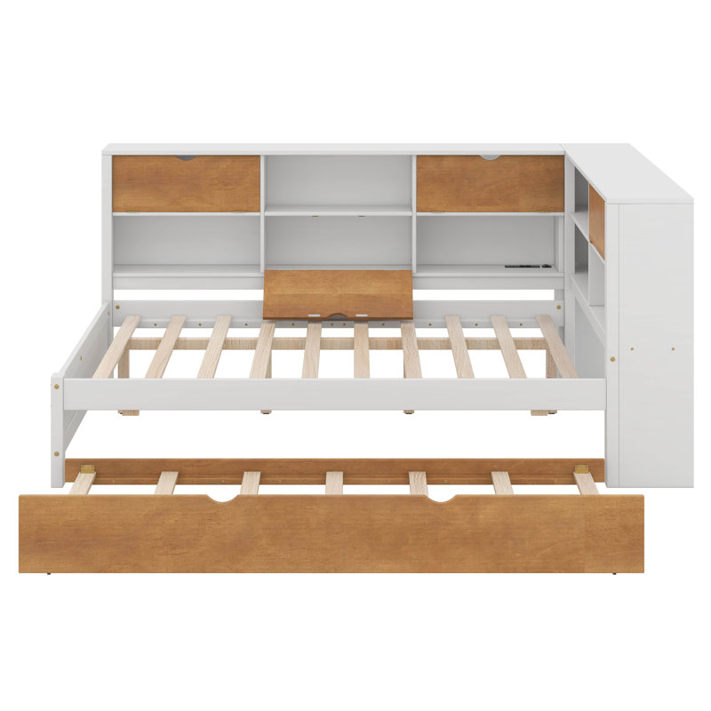 Lit d'angle en bois avec lit à DEL et port USB, Double