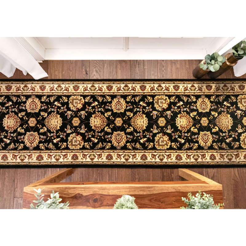 Timeless Abbasi Black Custom Size Hallway Stair Runner - Traditional Oriental Carpet, Runner 2'2" x 16'