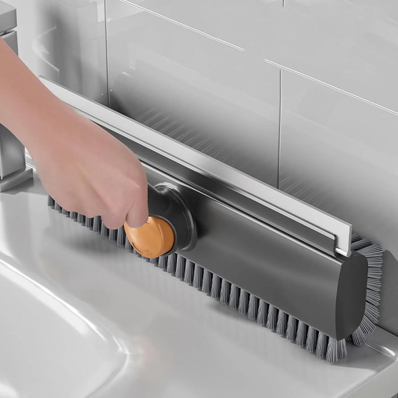 Brosse à récurer 3-en-1 à manche long, balai à raclette pour nettoyage, brosse à poils rigides rotatifs à 180 ° pour béton, carrelage, mur, terrasse, patio