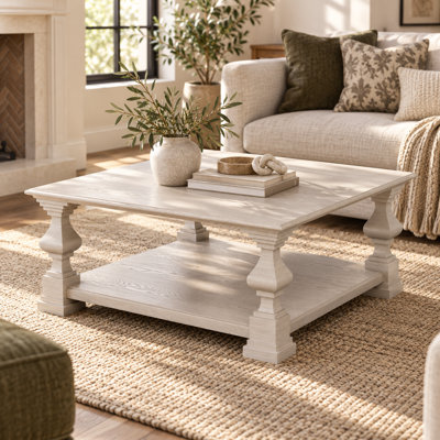 41.5" Solid Wood Square Coffee Table with Baluster-Style Legs