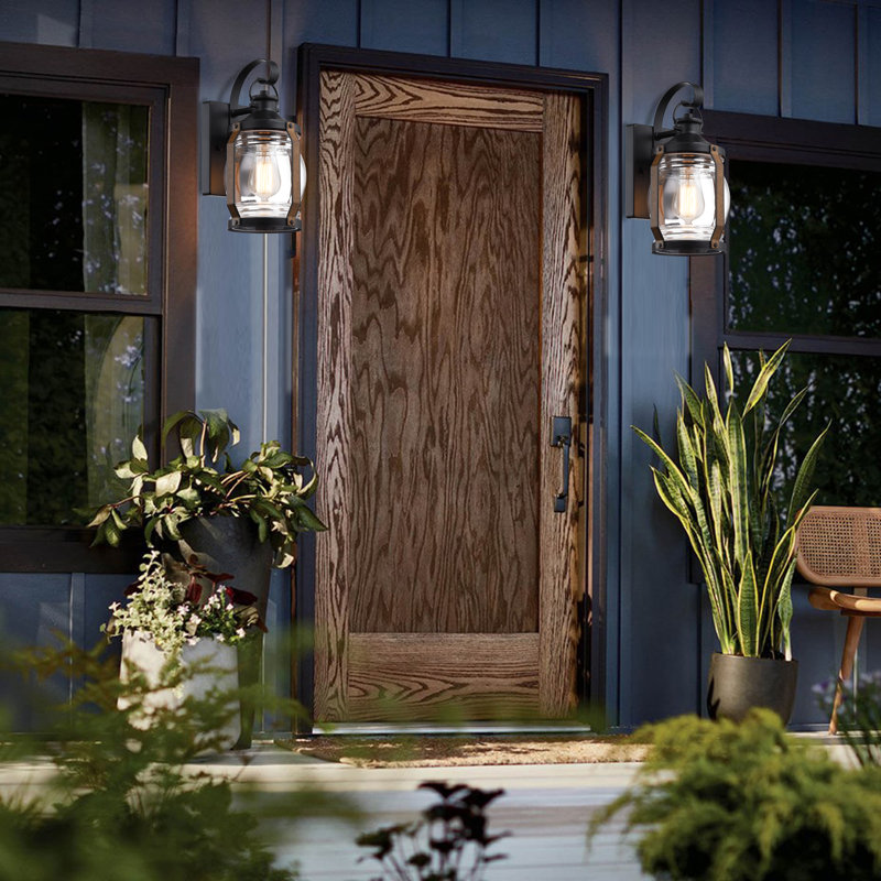 Applique lanterne 1 lumière Naresh avec accents noir mat et bois de grange