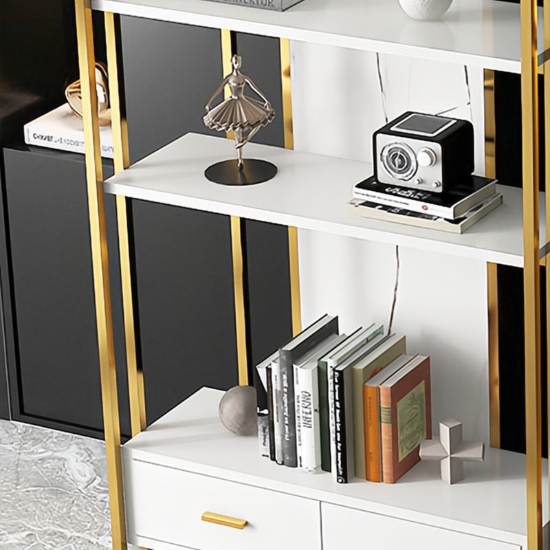 Eye-catching and useful bookcase, White/Gold, (4 Shelves) 78.7"H x 31.4"W x 11.8"D
