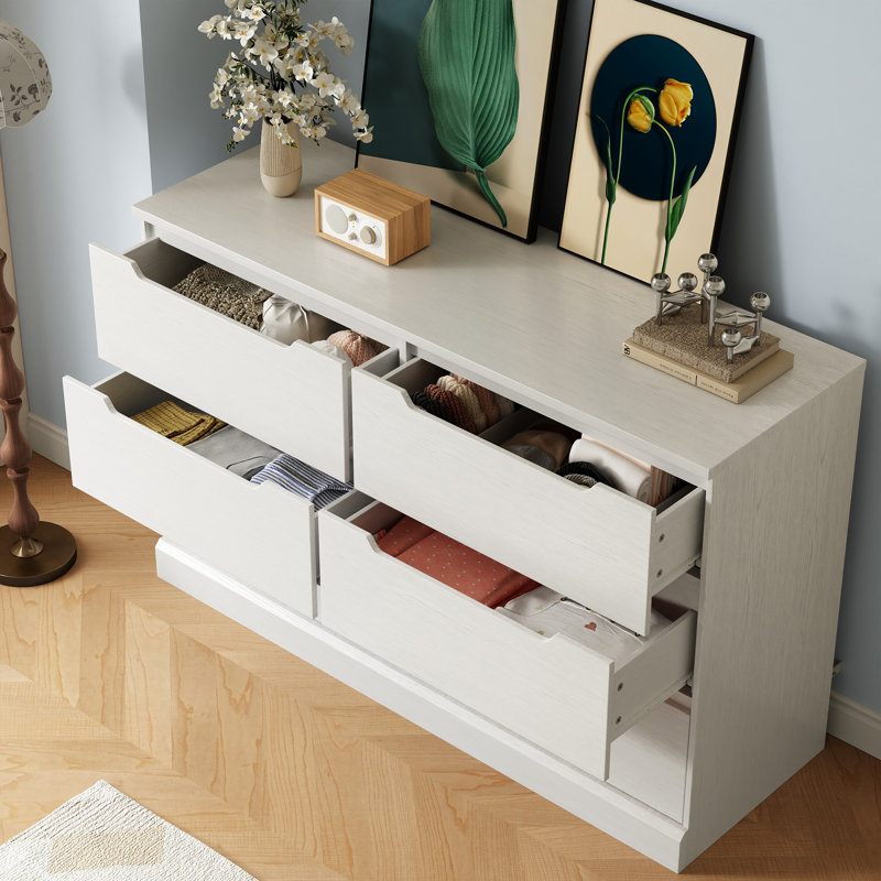 47.2" W 6 Drawer Dresser, Modern Solid Wood Double Dresser With Deep Drawers, Chest Of Drawers For Bedroom, White
